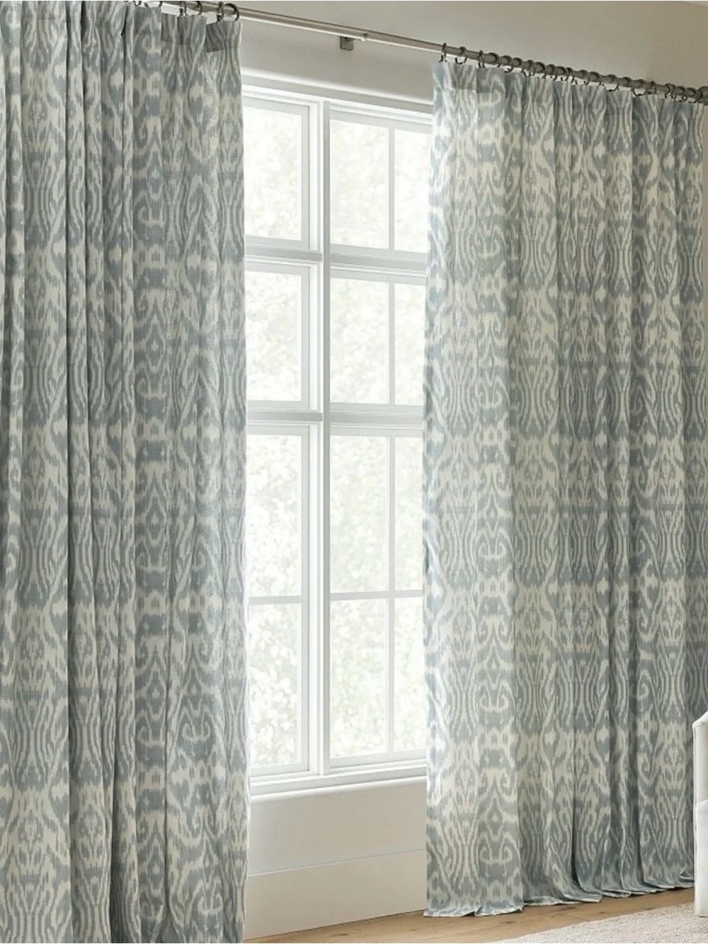 Pottery Barn Light Blue Ikat-Patterned Drapes (2)